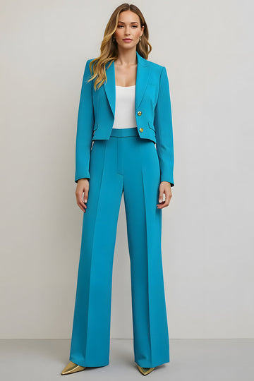 Bleu 2 Pièce Pointe Revers Satin Femmes Costumes de Bal